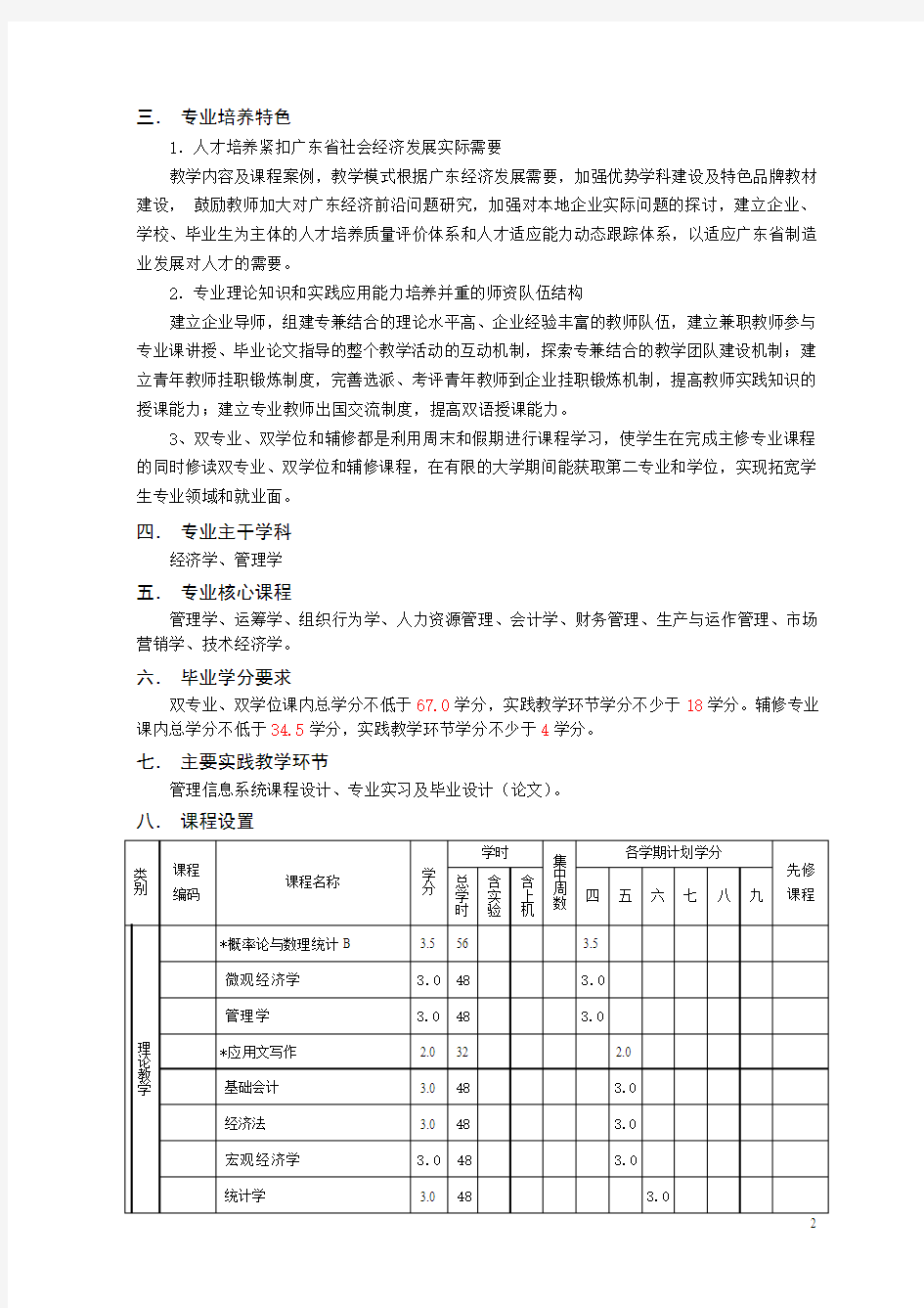 双学位、双专业和辅修各专业教学计划