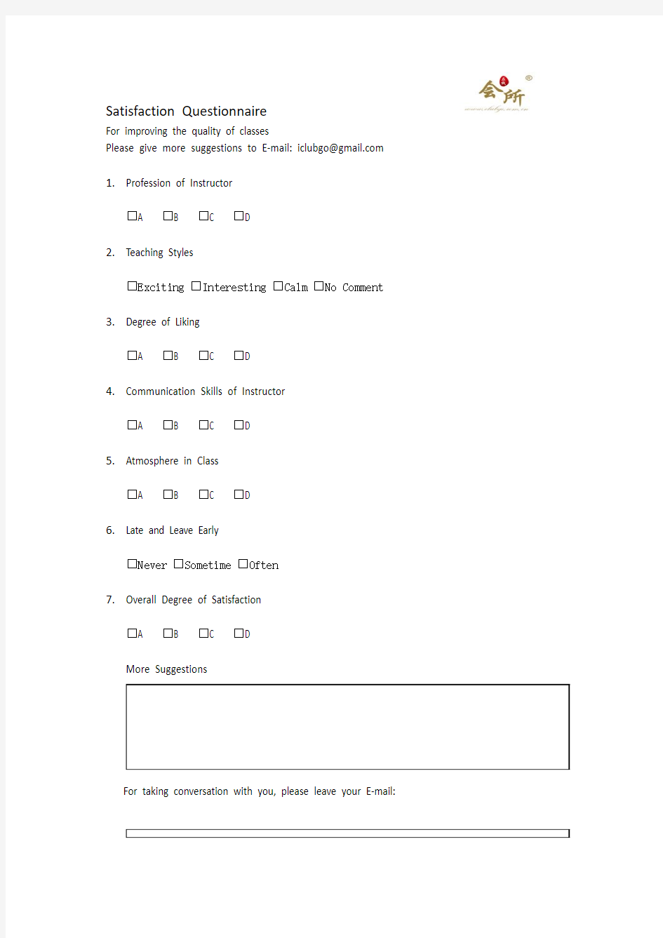 Satisfaction Questionnaire