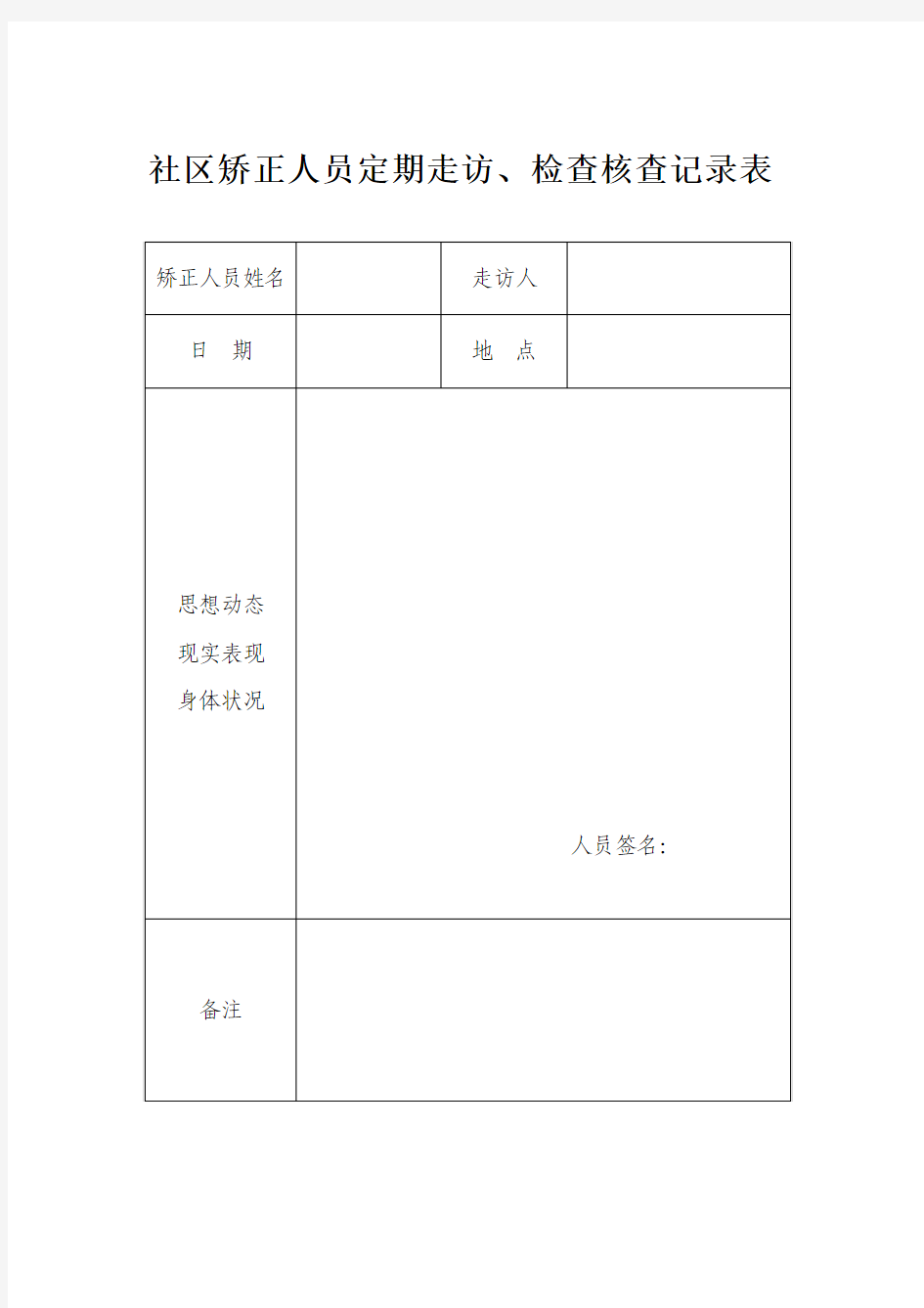 8、社区矫正人员定期走访、检查核查记录表
