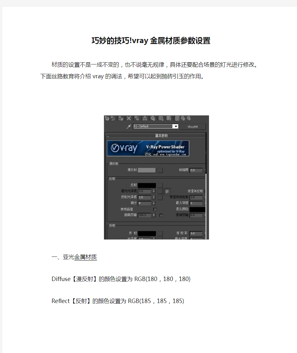 巧妙的技巧!vray金属材质参数设置