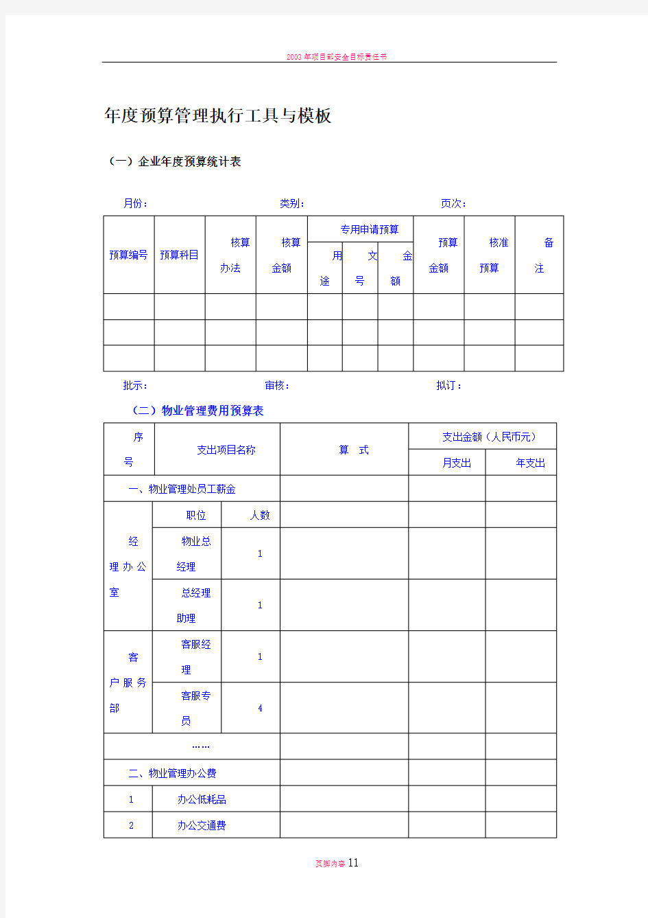 年度预算管理执行工具与模板