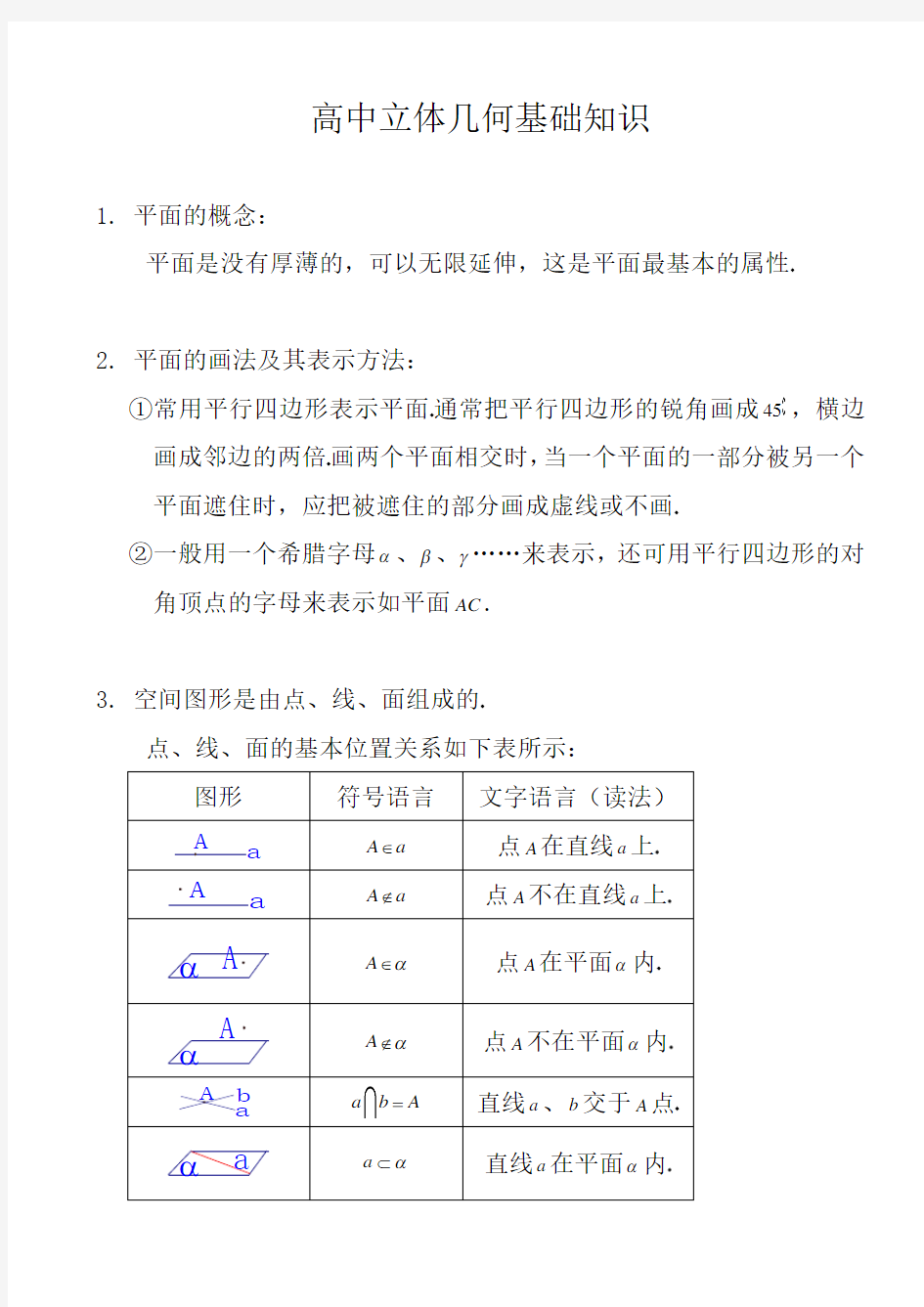 高中立体几何基础知识