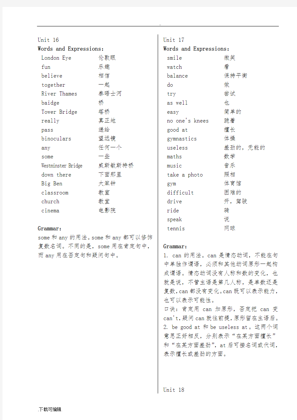 新概念英语青少版1B_词汇语法知识要点