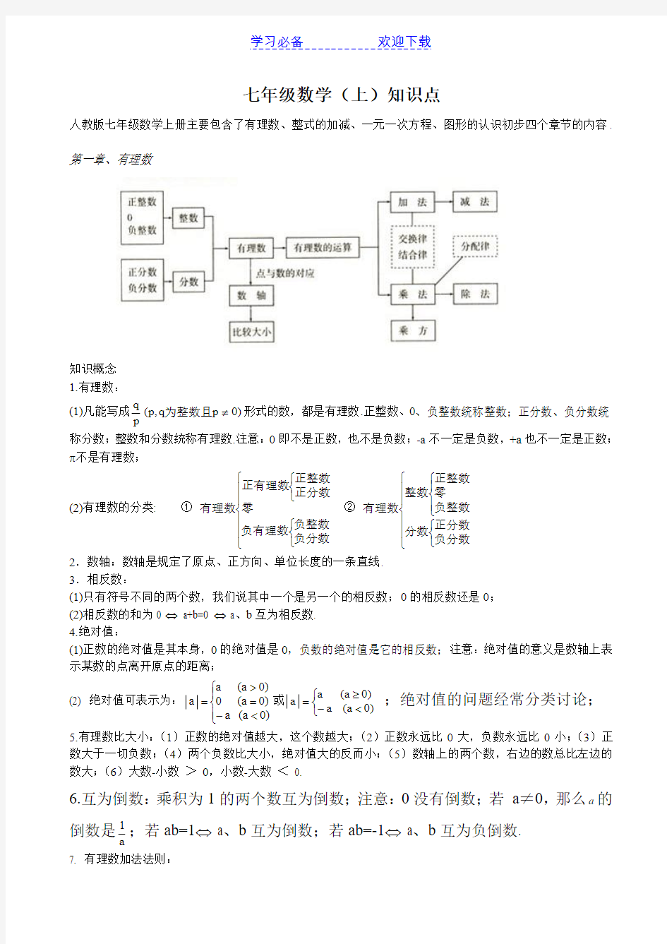 初中数学各章节知识点总结(人教版)