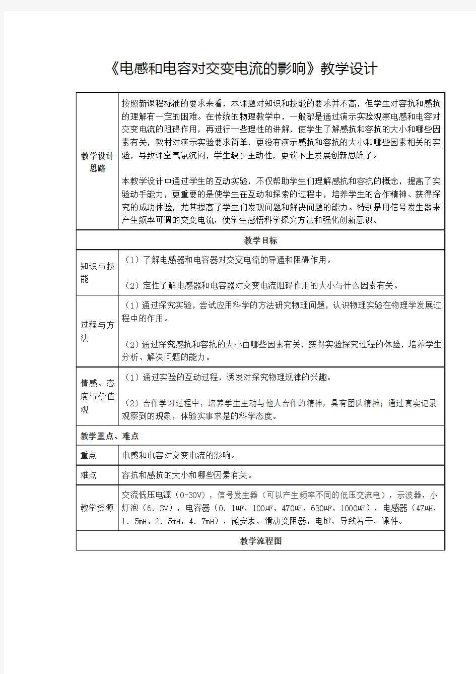 高中物理 《电感和电容对交变电流的影响》教学设计