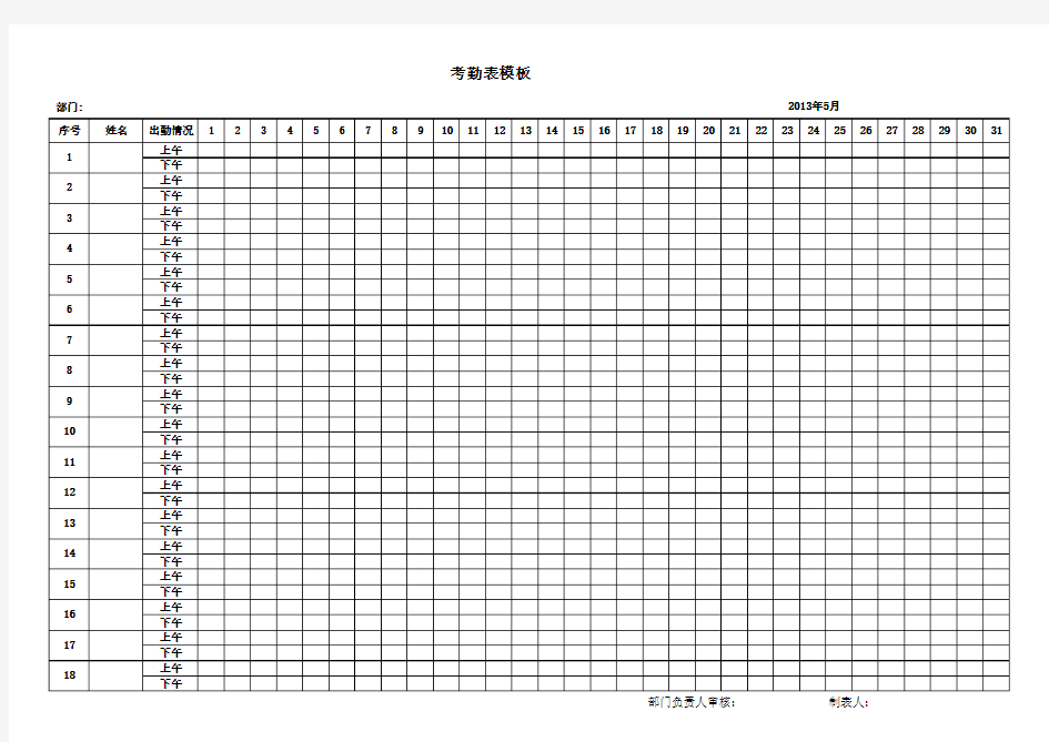 (完整版)考勤表模板