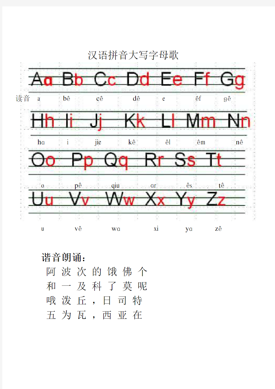 汉语拼音大写字母歌
