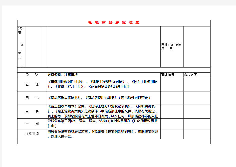 毛坯房验房专用表格详细表格