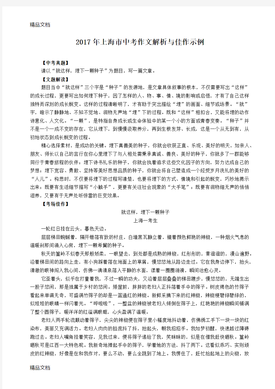 最新上海市中考作文解析与佳作示例