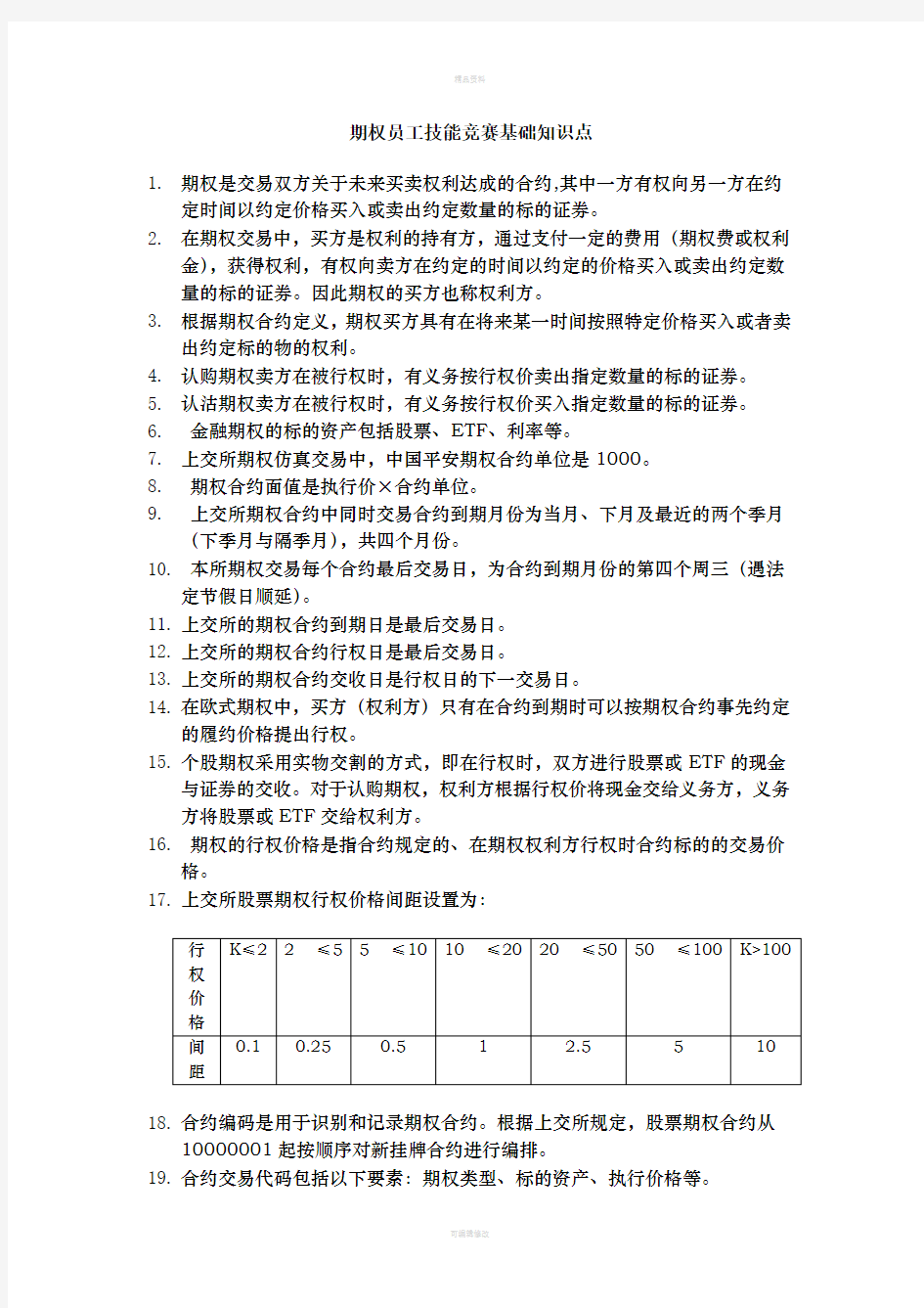 股票期权业务基础知识要点