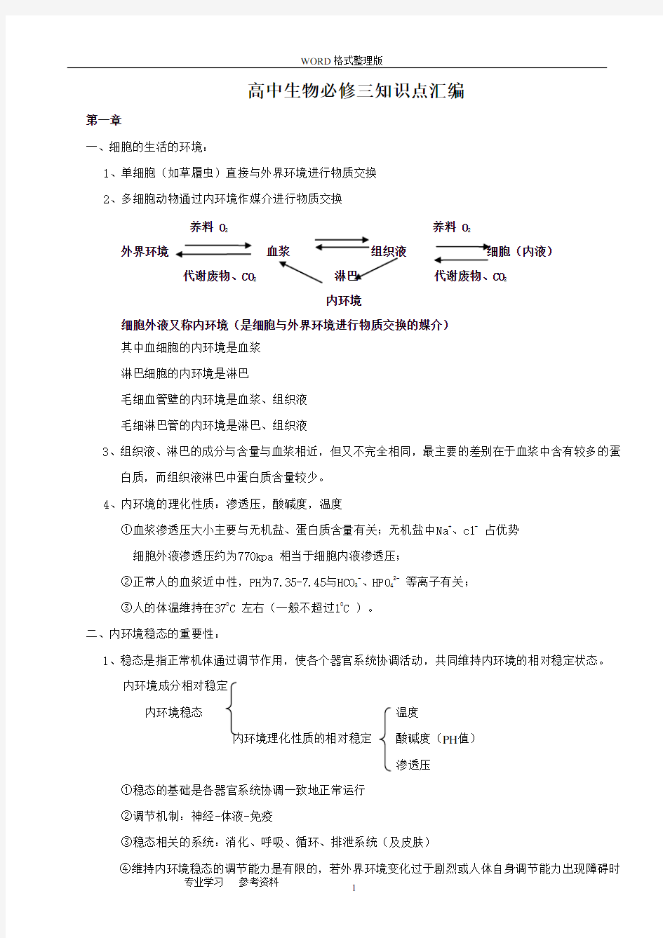 高中生物必修三知识点总结[最全]