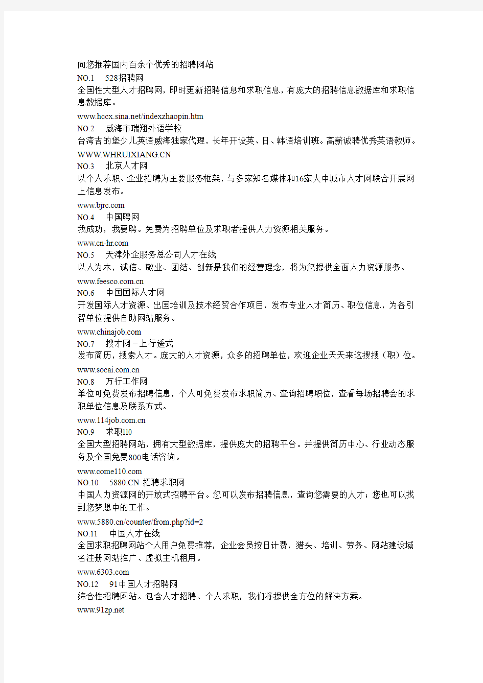 中国著名招聘网站排行榜