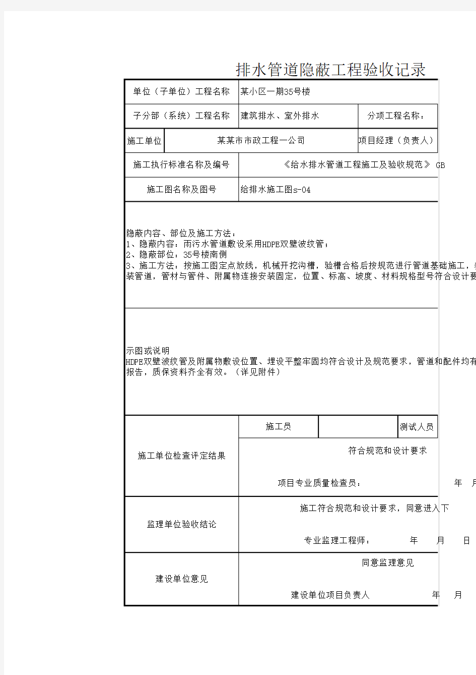 排水隐蔽工程竣工报告