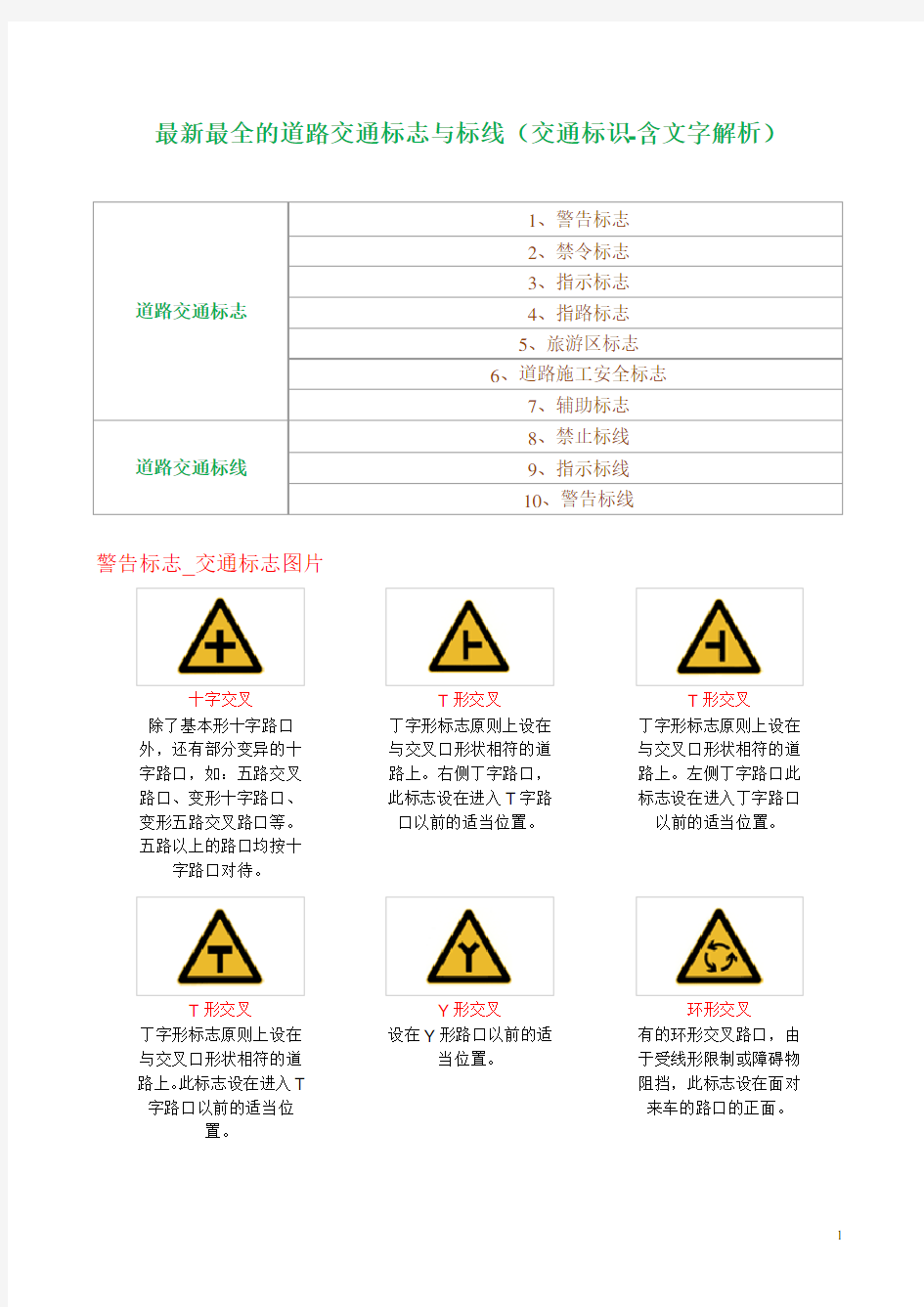 最新最全的道路交通标志与标线以及详细的分析