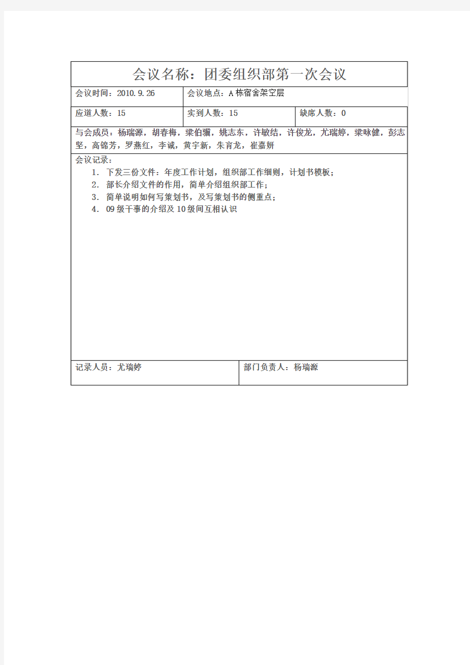 团委部门会议记录