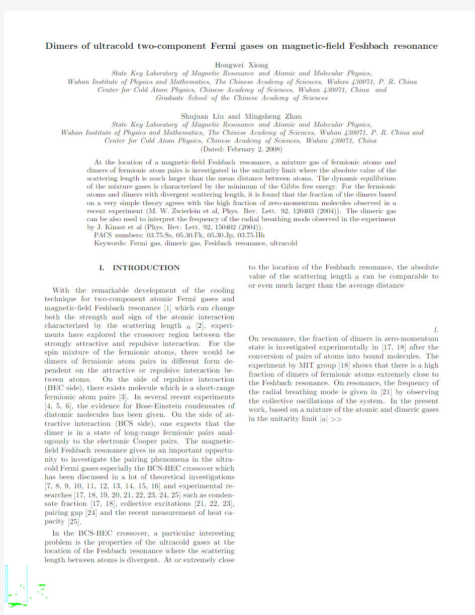 Dimers of ultracold two-component Fermi gases on magnetic-field Feshbach resonance