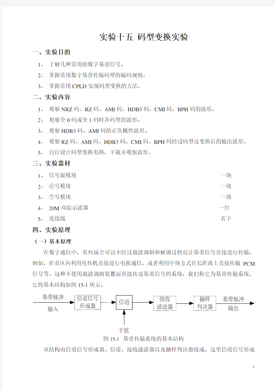 实验十五 码型变换实验