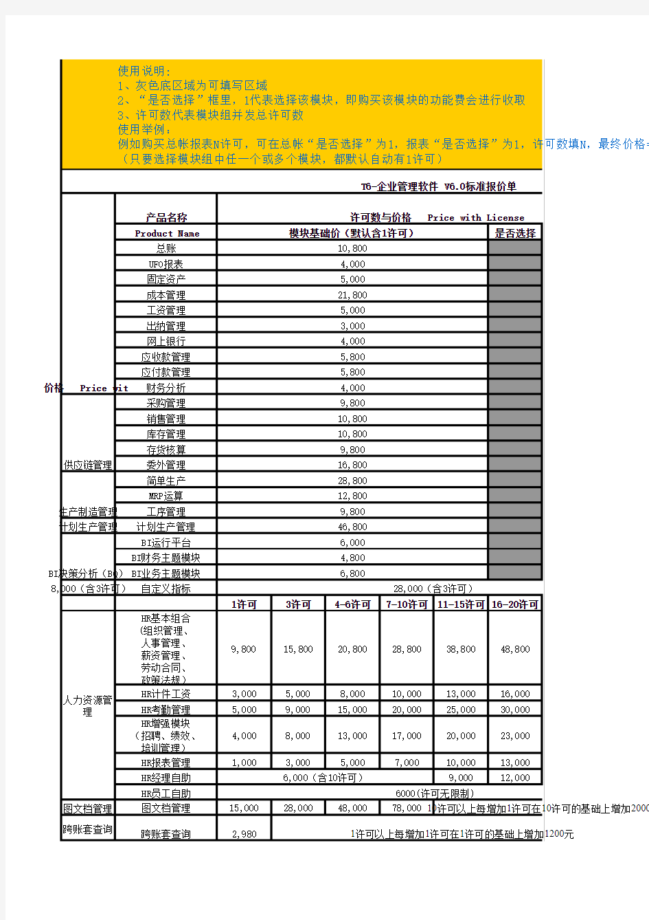 T6-企业管理软件V6.0 产品报价系统