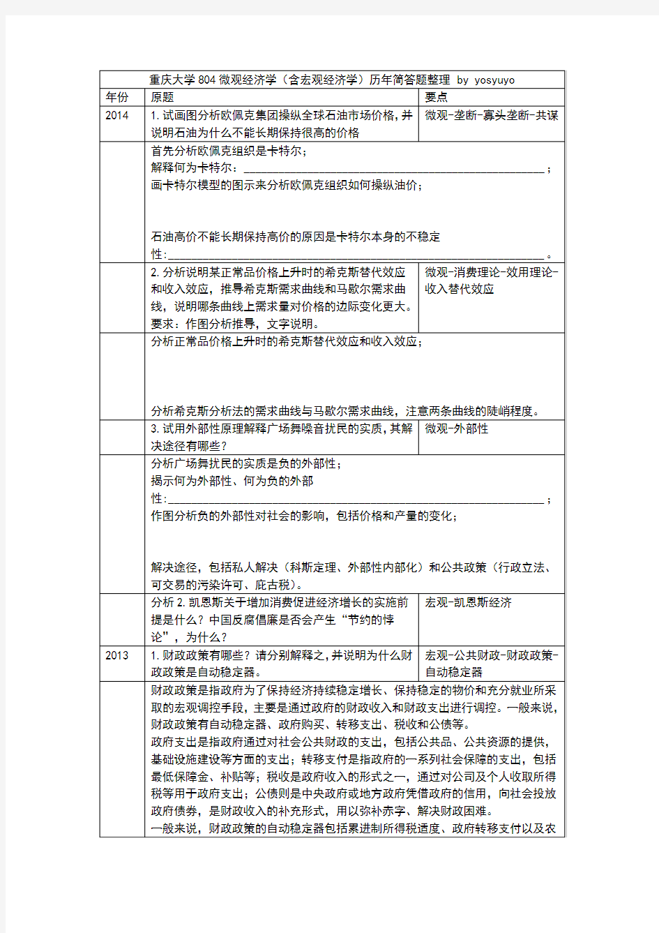 重庆大学804微观经济学(含宏观经济学)历年简答题整理