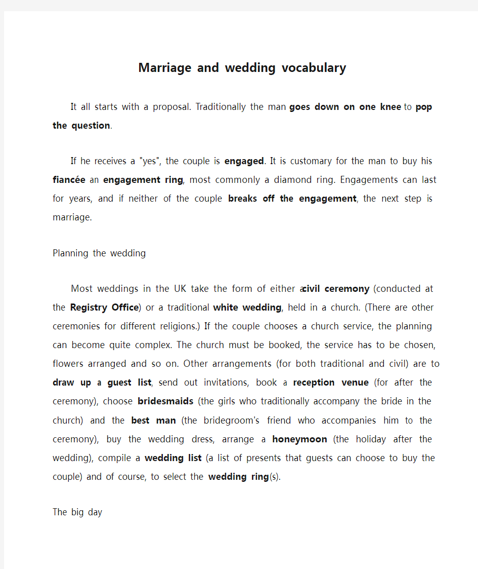 Marriage and wedding vocabulary婚姻与婚礼词汇与范文集锦