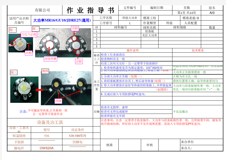 SOP标准作业指导书格式样版