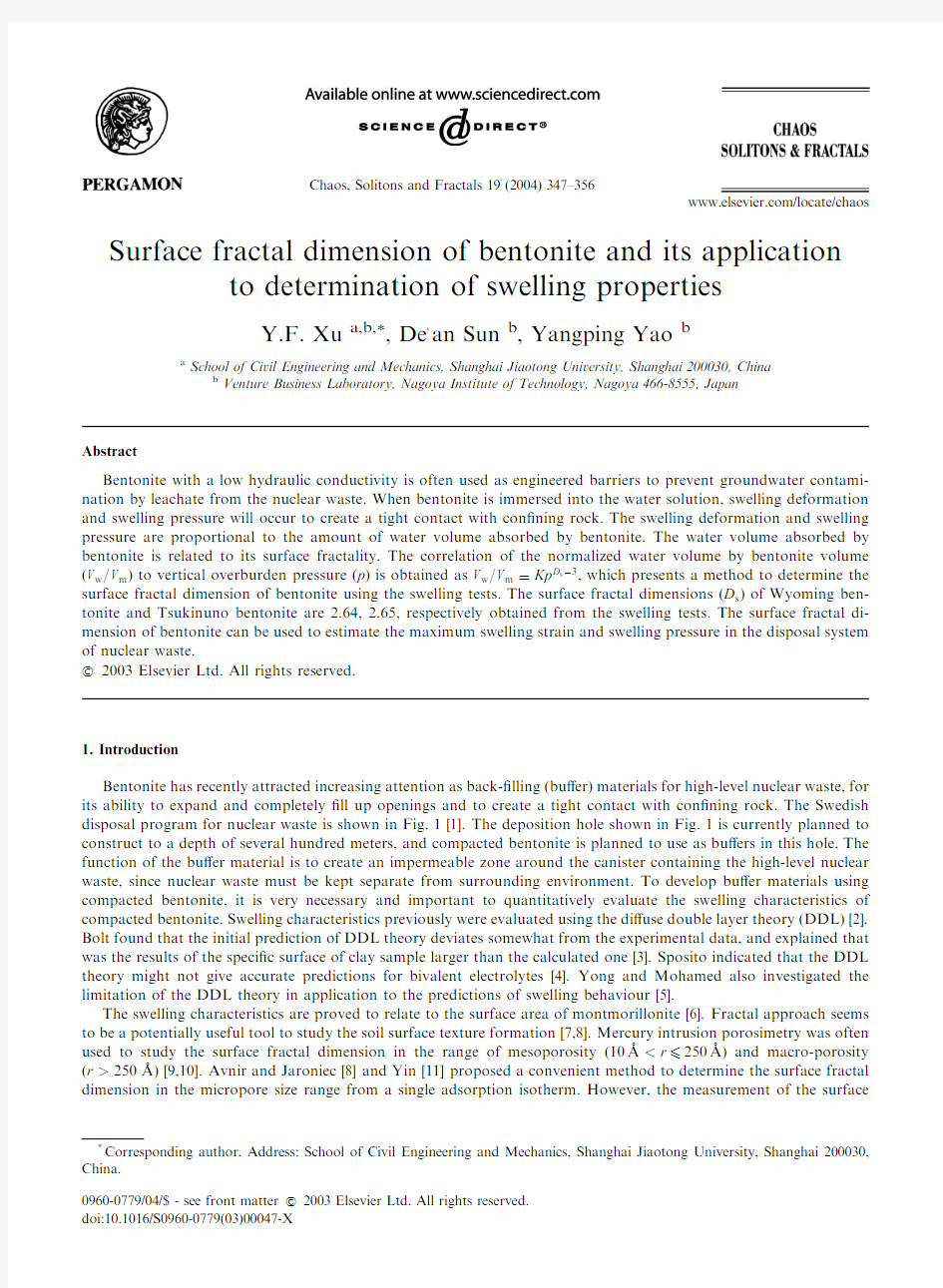 Surface fractal dimension of bentonite and its application to determination of swelling properties