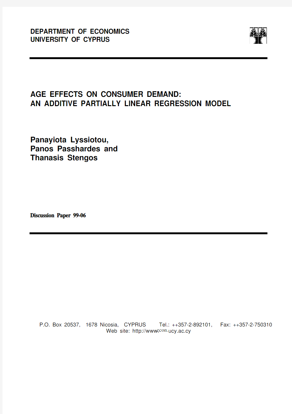 Age e¤ects on Consumer Demand An Additive Partially Linear Regression Model