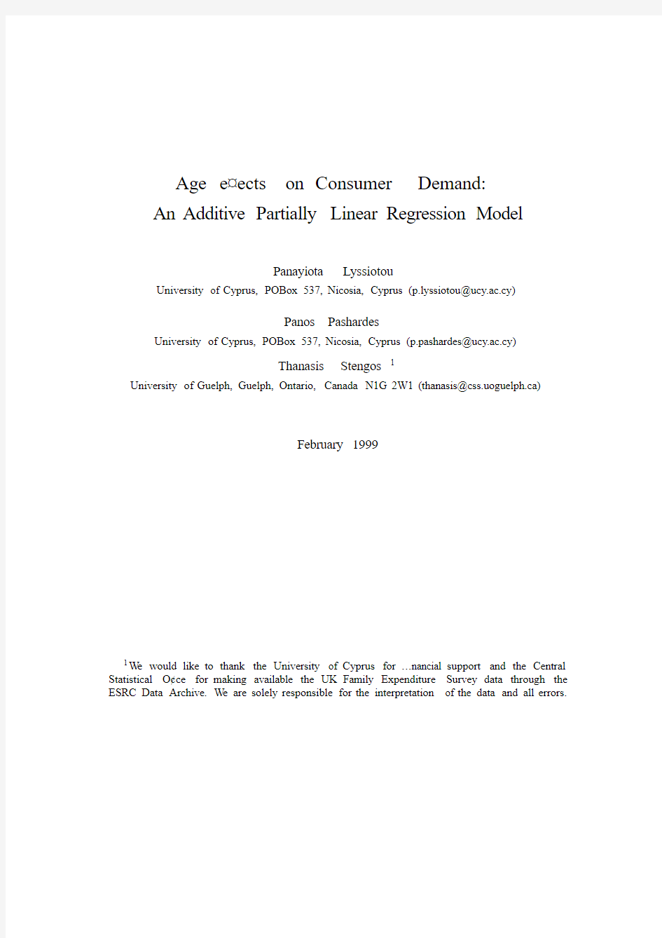 Age e¤ects on Consumer Demand An Additive Partially Linear Regression Model