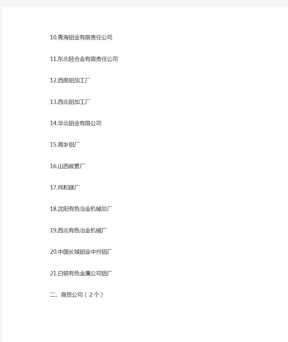 中国铝业集团公司成员名录