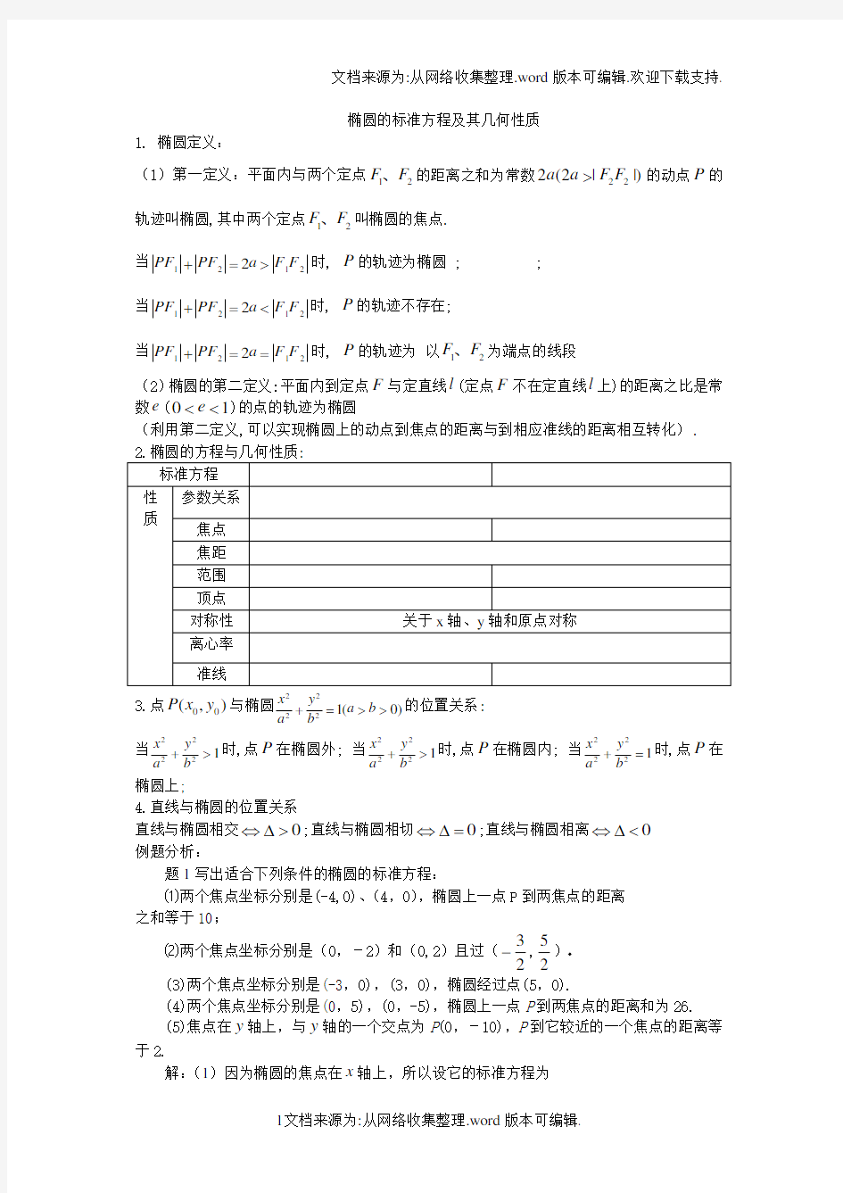 椭圆的标准方程及其几何性质(供参考)