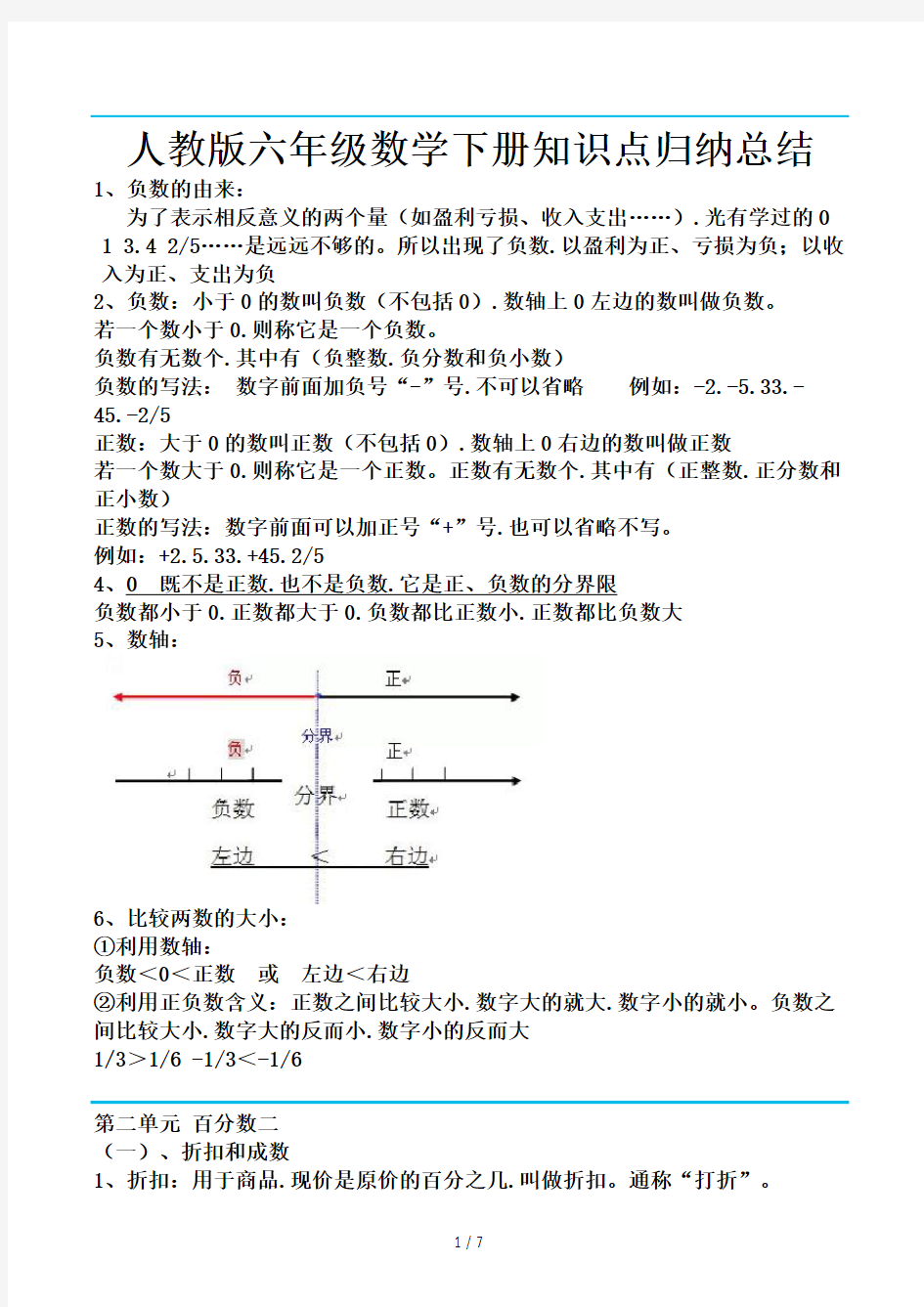 人教版六年级数学下册知识点归纳总结