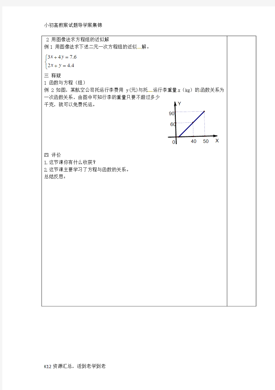 【小初高学习】八年级数学上册 12.4 一次函数模型导学案(无答案)(新版)沪科版