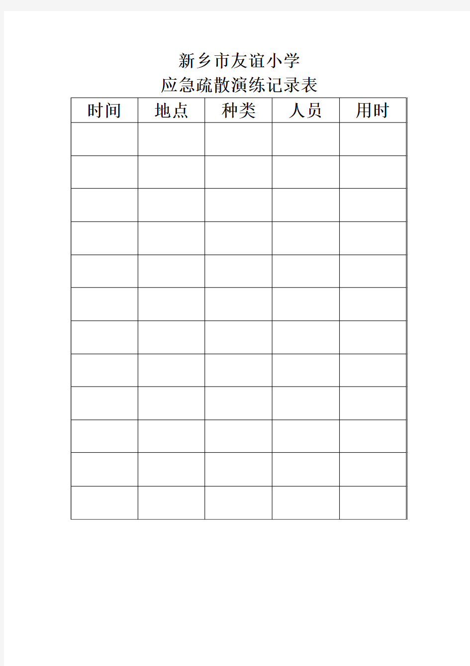 应急疏散演练记录表