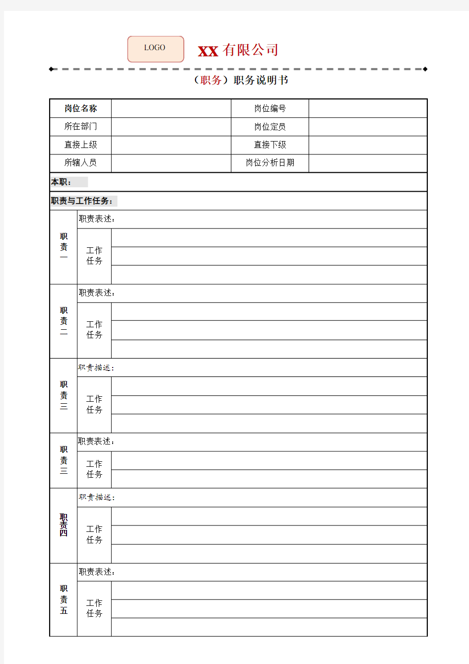 (完整版)岗位说明书【规范模板】