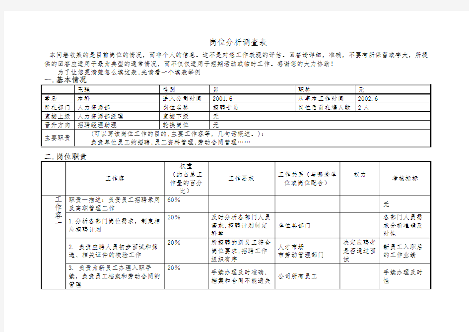 岗位分析调查表