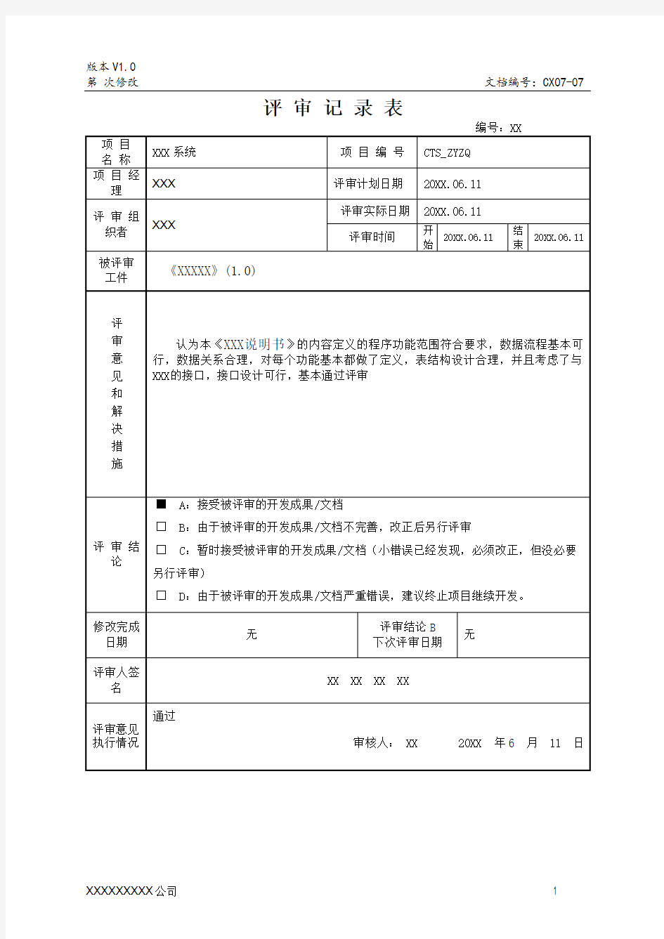 (完整word版)评审记录表