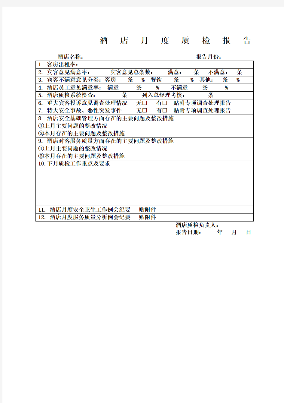 酒店月度质检报告 