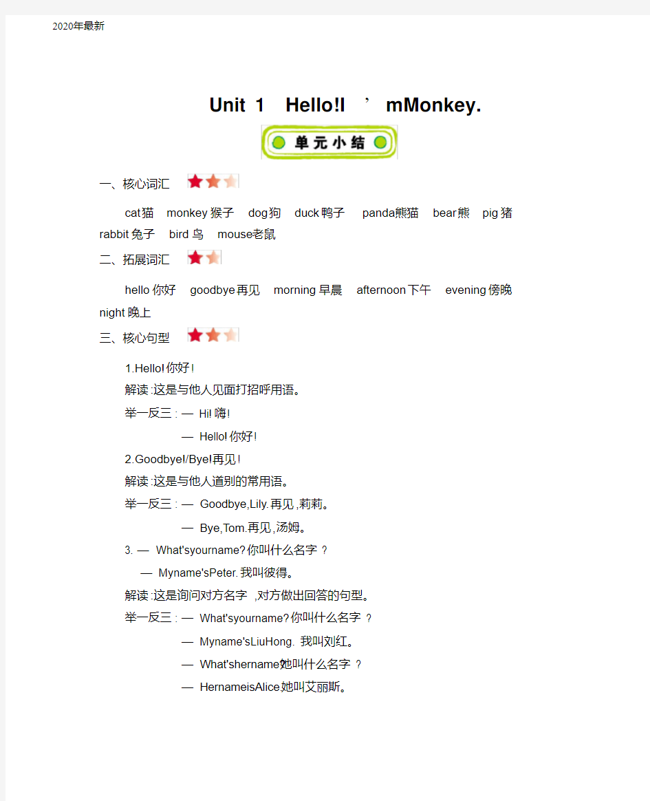 人教精通版小学英语三年级上册单元知识点总结(全册)(完美版)