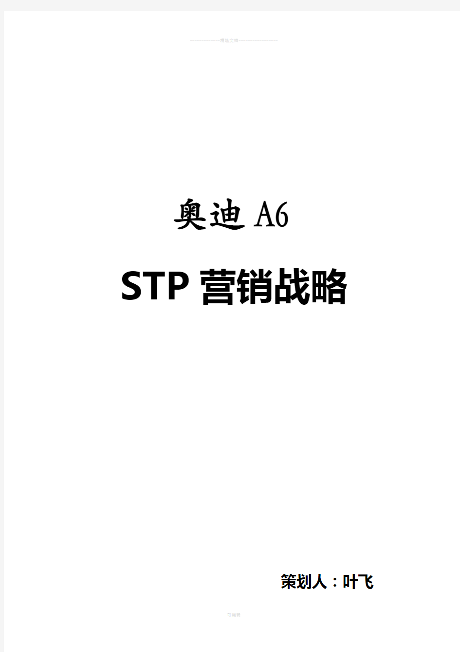 奥迪A6--STP市场营销战略