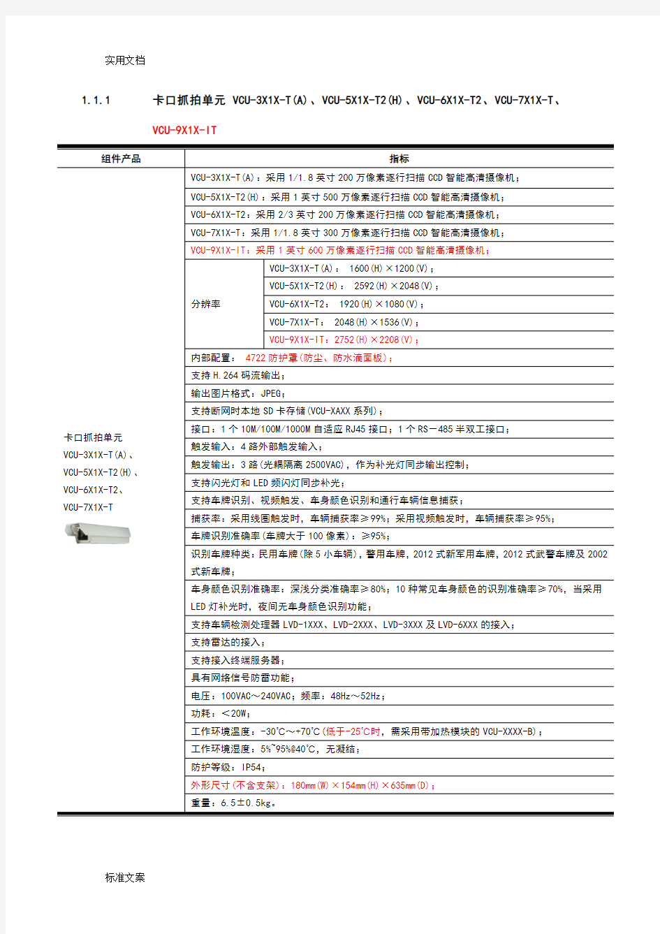 海康威视智能交通主要设备全参数