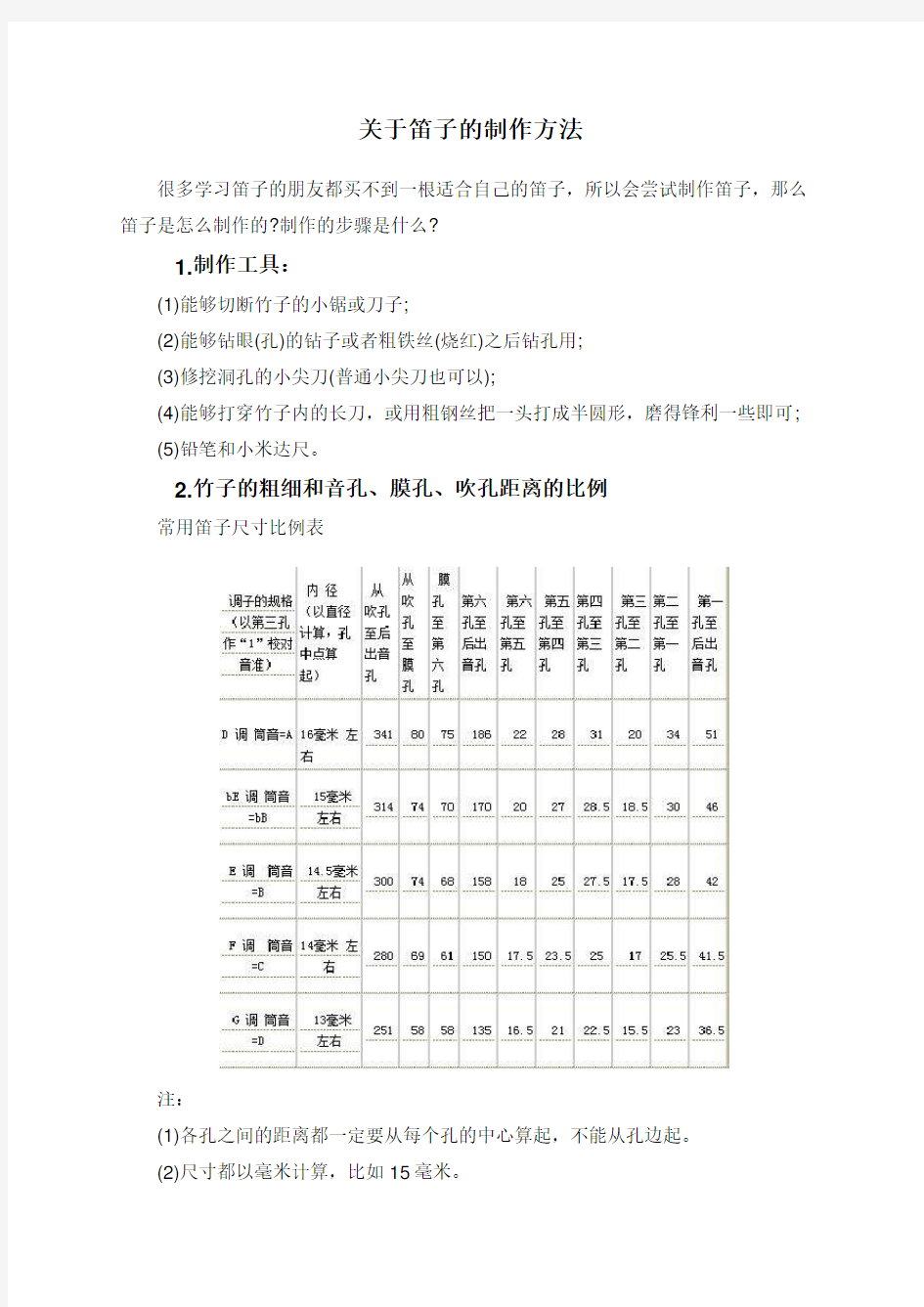 关于笛子的制作方法