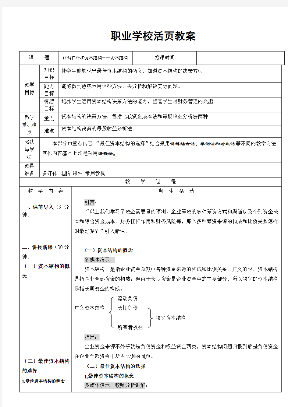 财务杠杆和资本结构——资本结构