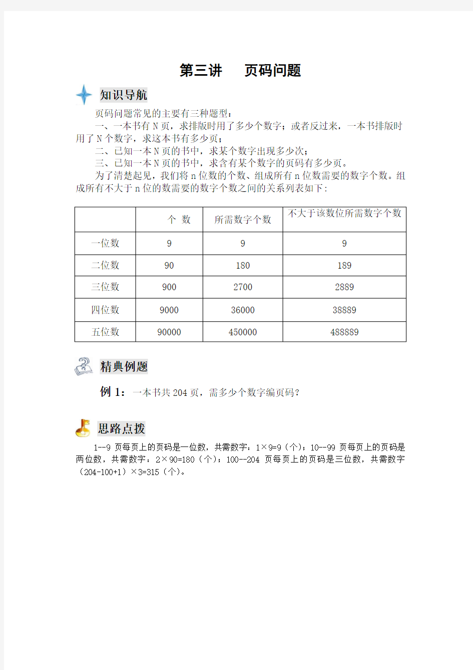 四年级奥数专题  页码问题