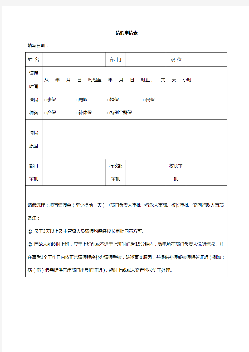 常用的行政表格