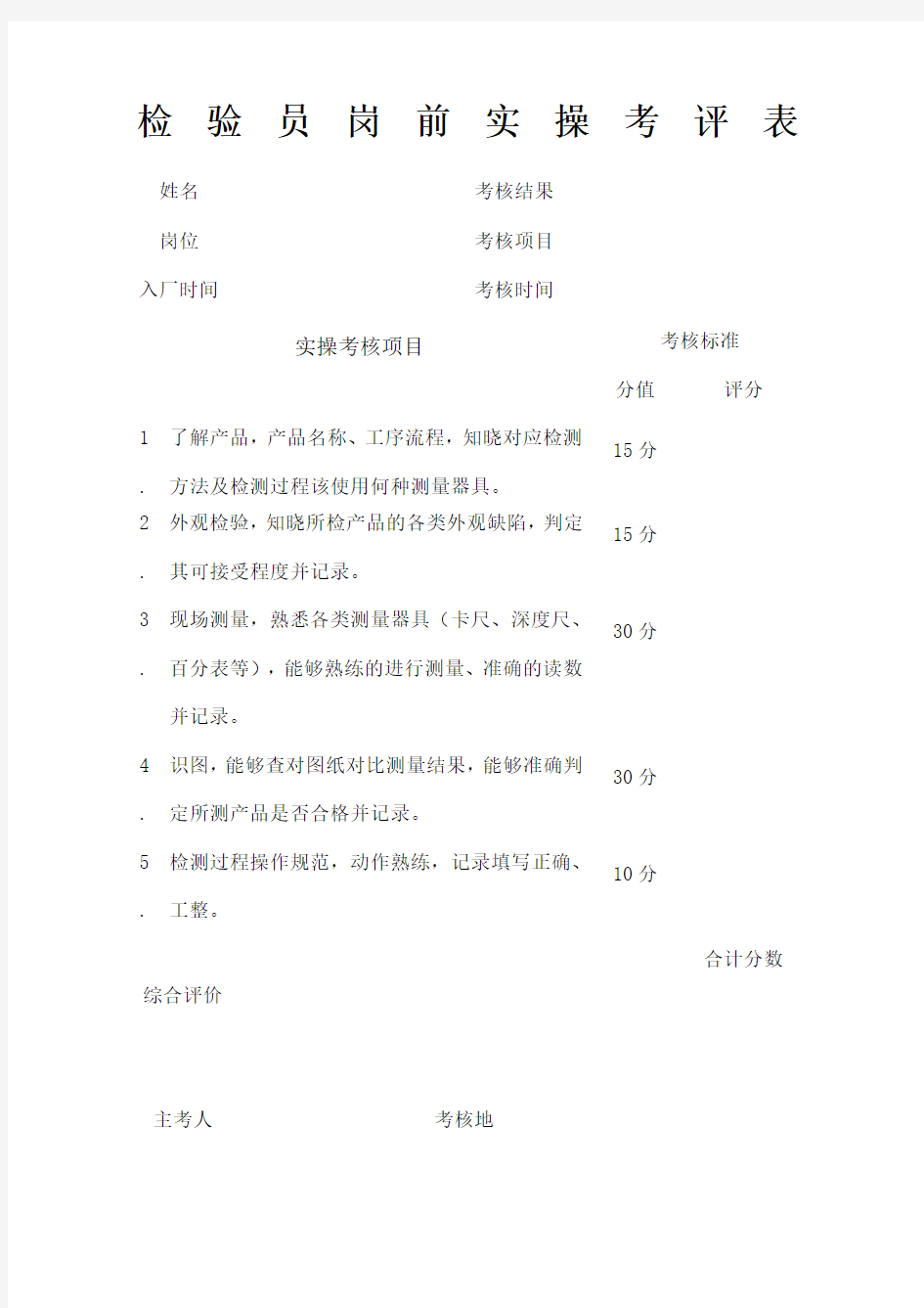 检验员岗前实操考评表.docx