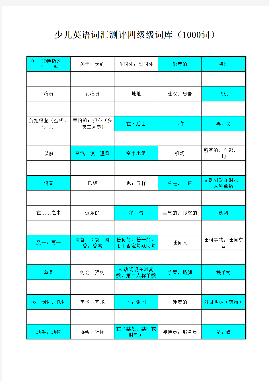 西特少儿英语测评词库四级(新版)