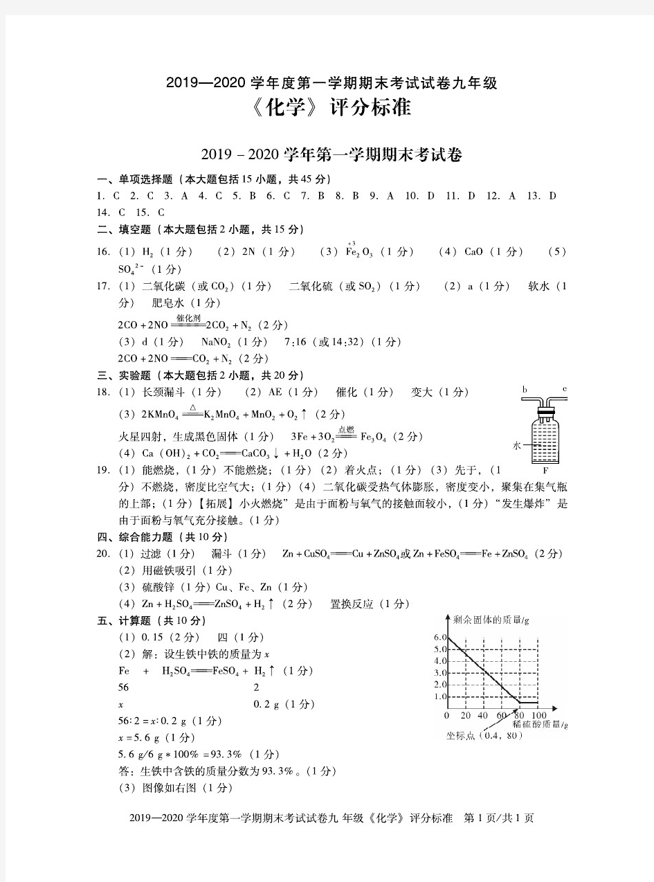 2019—2020年东莞市联考九年级化学答案