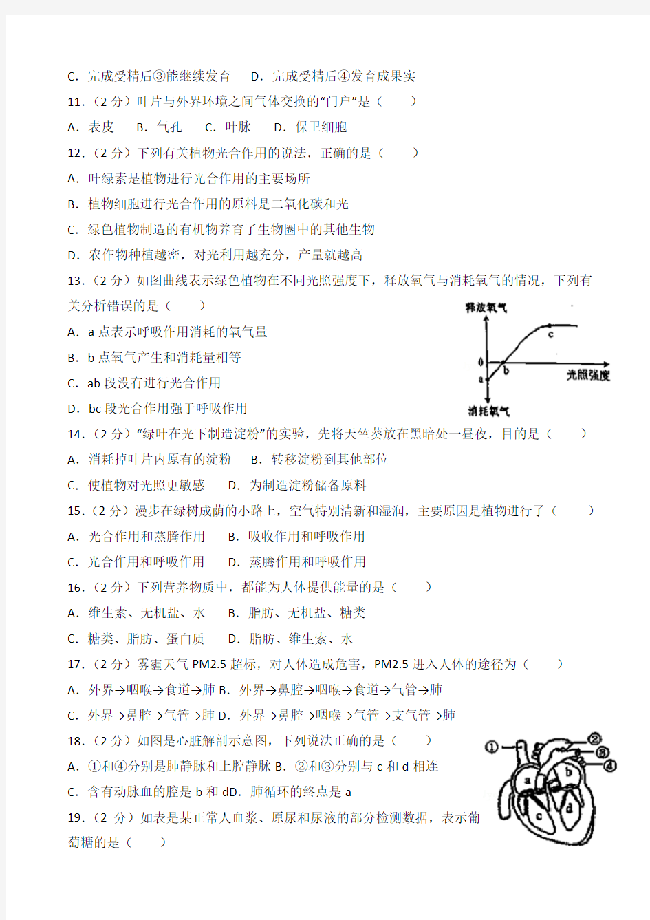 2017年广东省生物中考题(含答案)