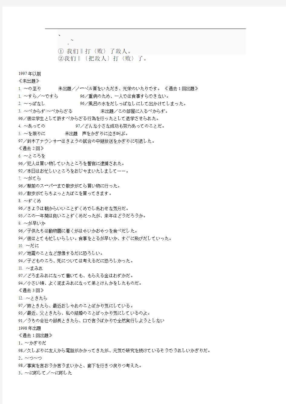 ck-sxkta历年日语一级试题语法总结