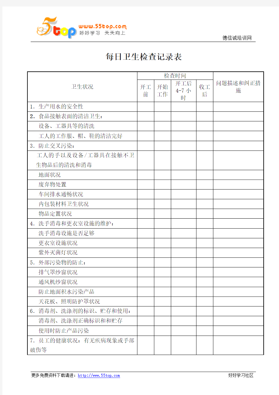 每日卫生检查记录表